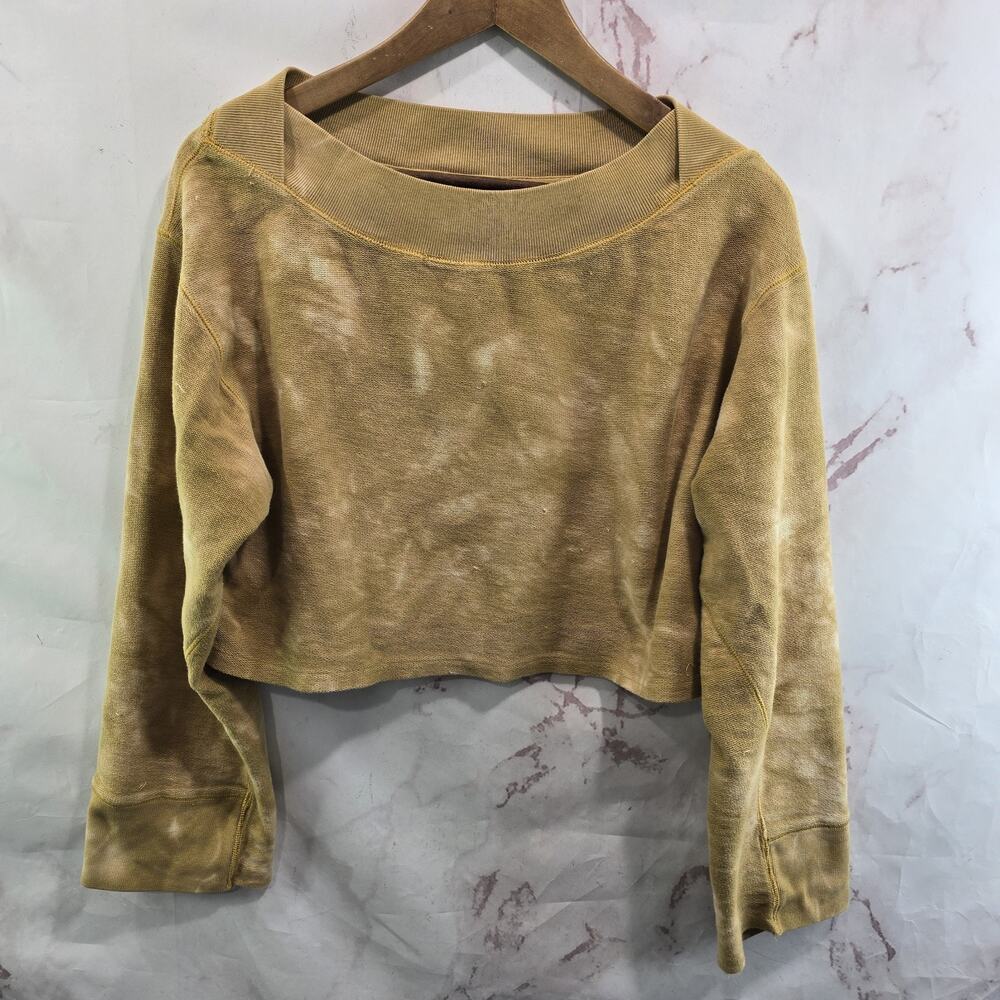 Free People Sweatshirt Women XS Yellow Crop Tie Dye Pullover Terry Flare Boxy